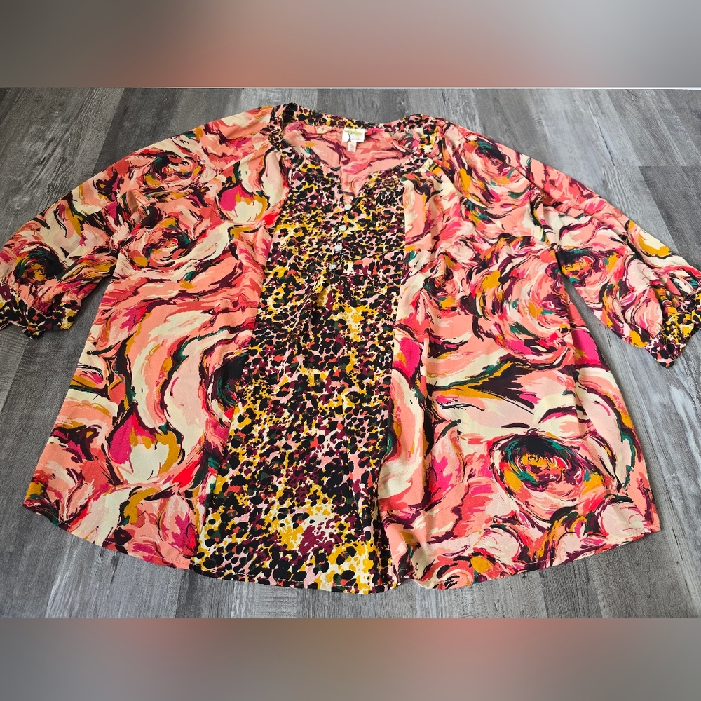 Fig&flower Anthropologie plus 3/4 Sleeve Floral Print Blouse Size 3X - Picture 4 of 9